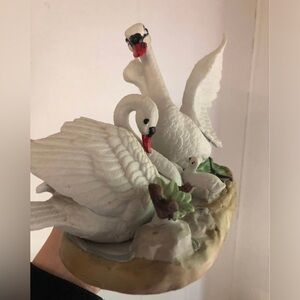 Symphony of swans with box, ceramic water fowl birds , granny cottage cabin